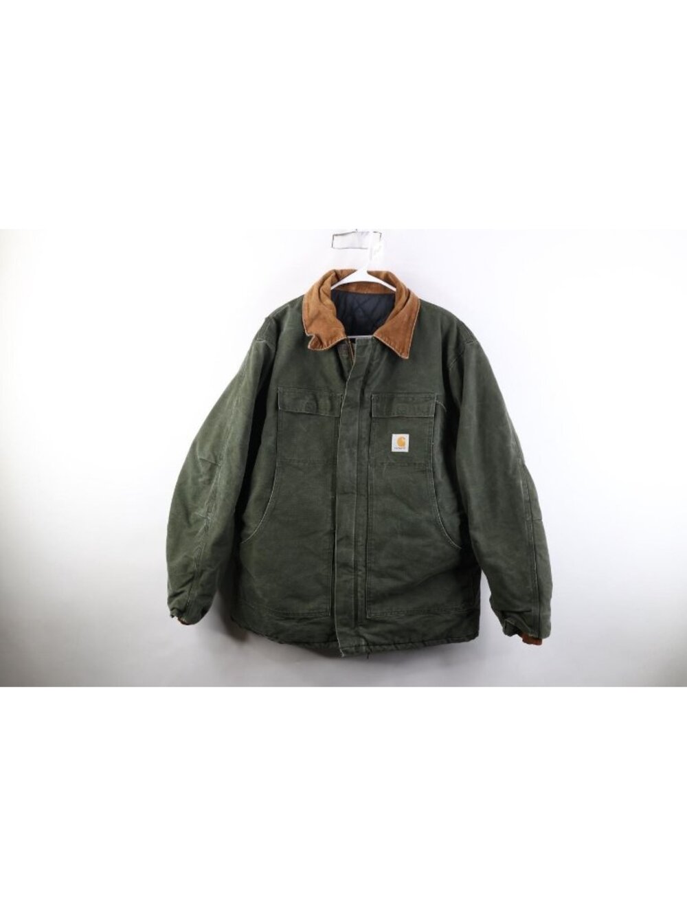 Vtg 90s Carhartt Mens 2XL Quilted Canvas Corduroy Collar Chore Barn Jacket Green